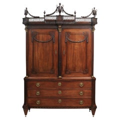 Late 18th Century Dutch Neclassical Mahogany Linen Press with Urn Finials