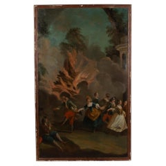 Late 18th Century Dutch Oil on Canvas of a Fire Celebration