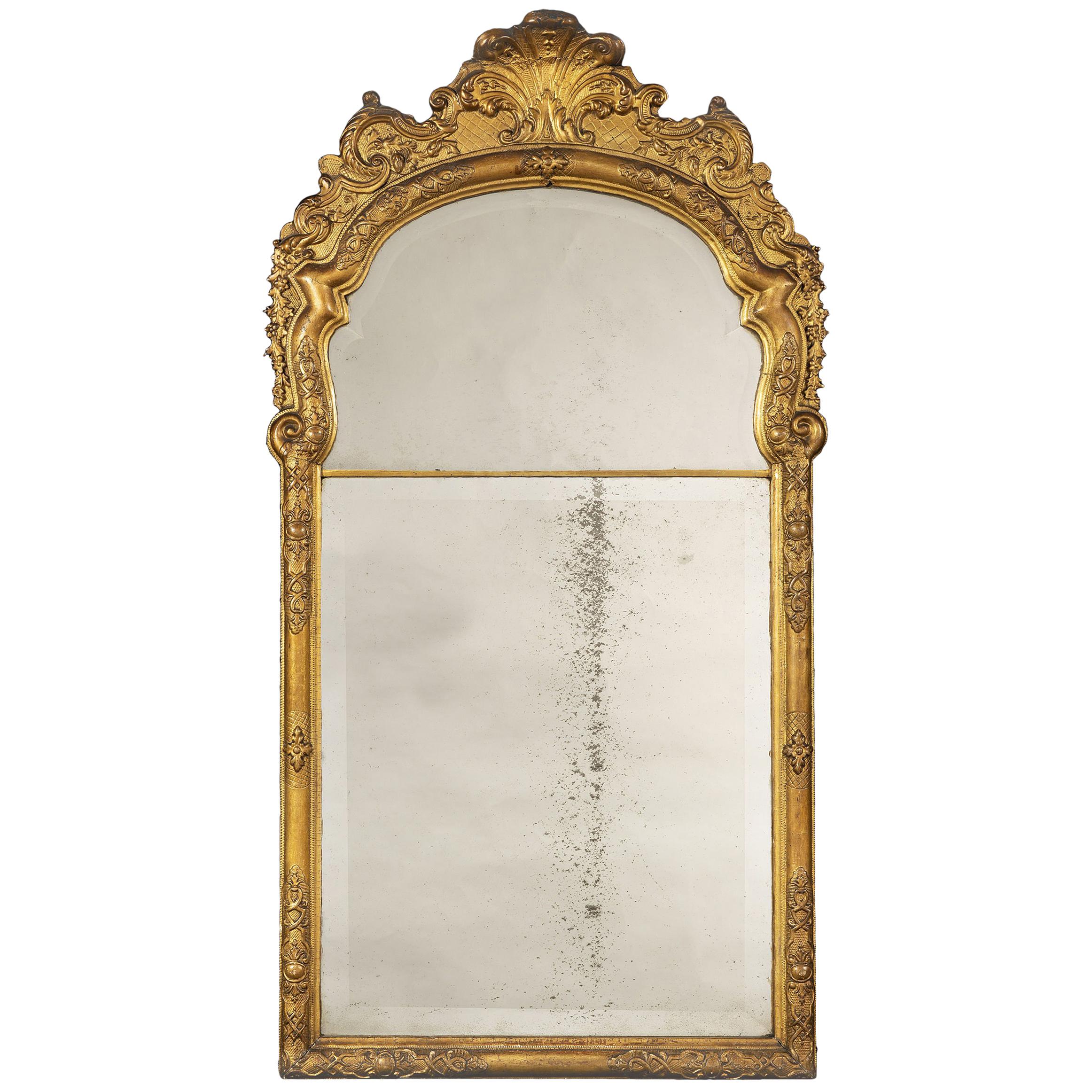 Late 18th Century Dutch Rococo Carved Giltwood and Gesso Wall Mirror