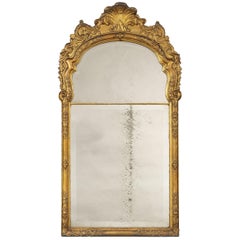 Antique Late 18th Century Dutch Rococo Carved Giltwood and Gesso Wall Mirror