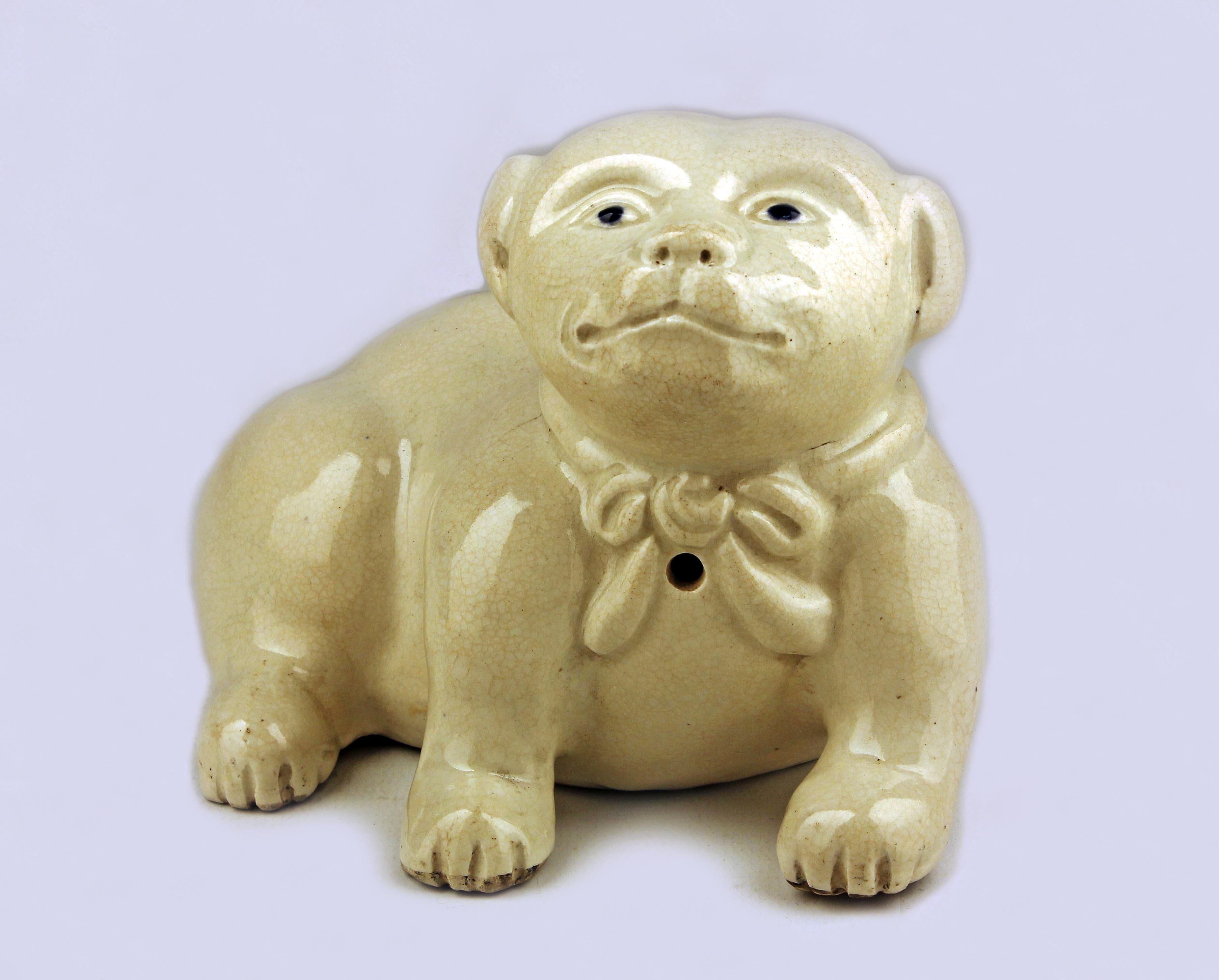 Late 18th Century/Edo-Meiji Period Japanese Glazed Porcelain Sculpture of a Dog In Good Condition For Sale In North Miami, FL