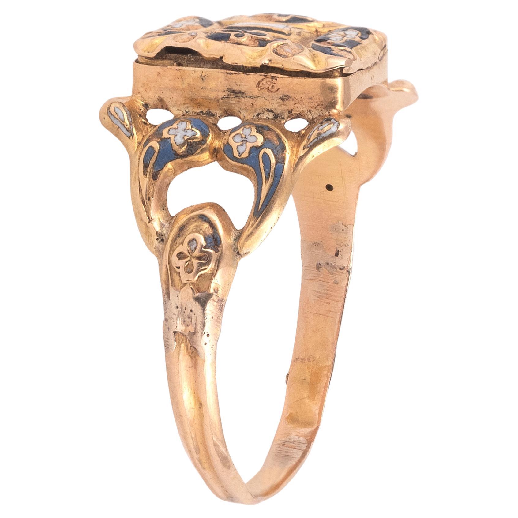 Late 18th Century Enamel Gold Poison Ring Circa 1790's In Excellent Condition In Firenze, IT