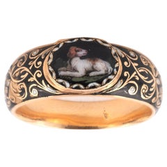 Late 18th Century Enamel Gold Ring with Dog and Secret Compartment