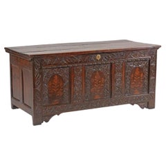 Antique Late 18th Century English Carved Oak Blanket Chest