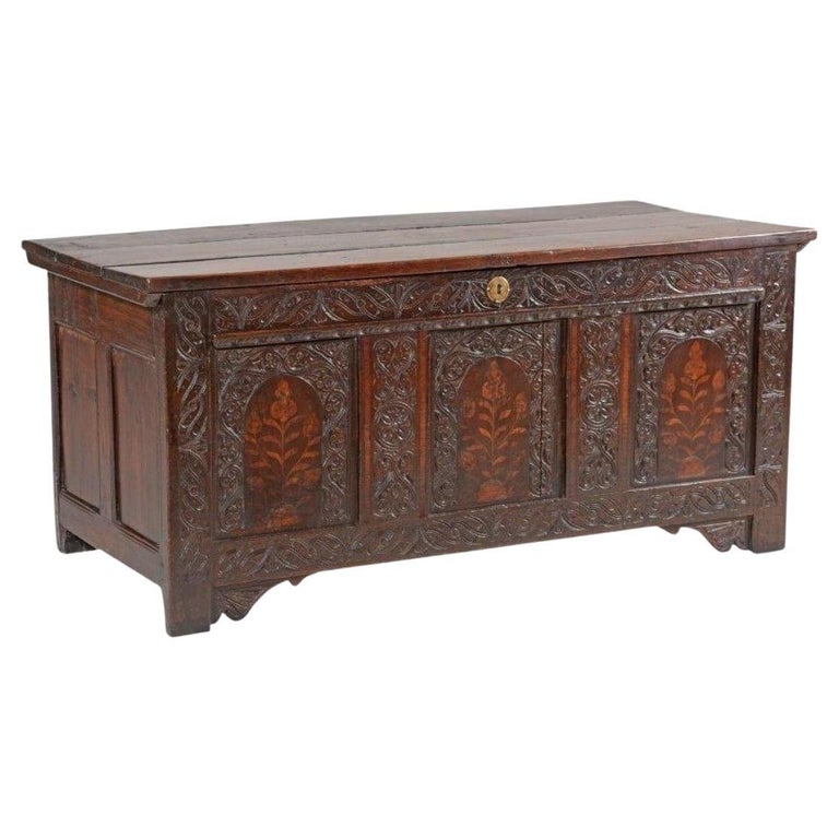Late 18th Century English Carved Oak Blanket Chest For Sale at 1stDibs