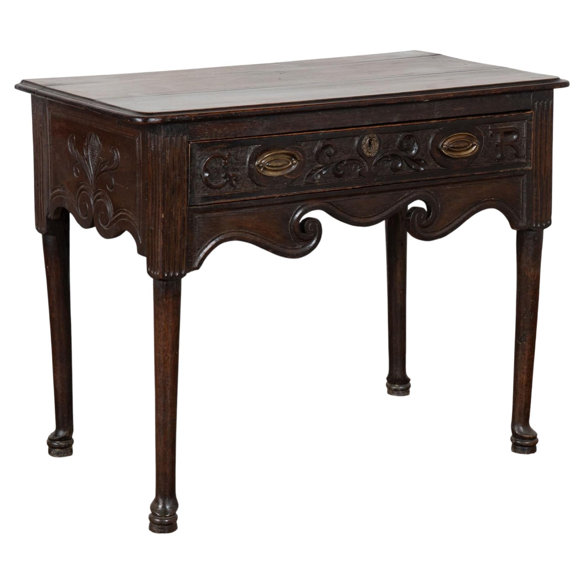 Late 18th Century English Carved Walnut Side Table with Drawer