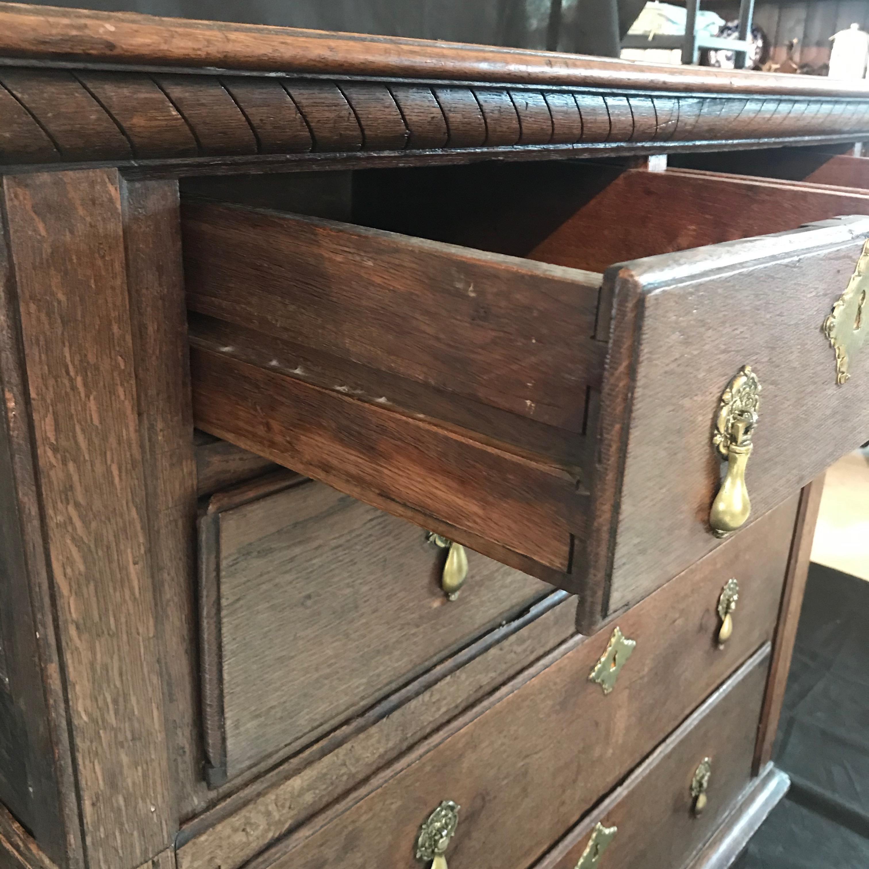 George II Late 18th Century English Charles II Oak Chest of Drawers For Sale