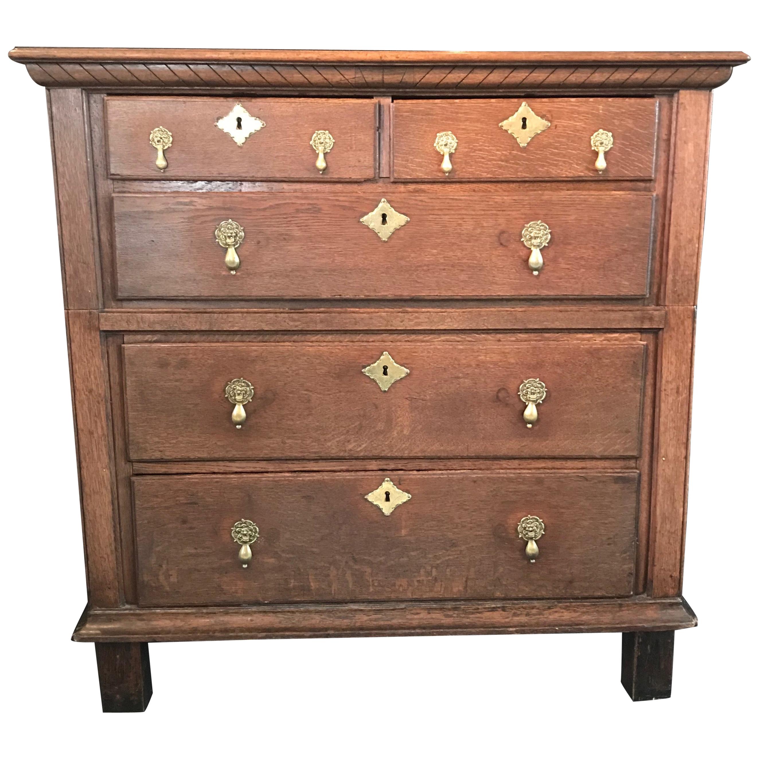 Late 18th Century English Charles II Oak Chest of Drawers For Sale