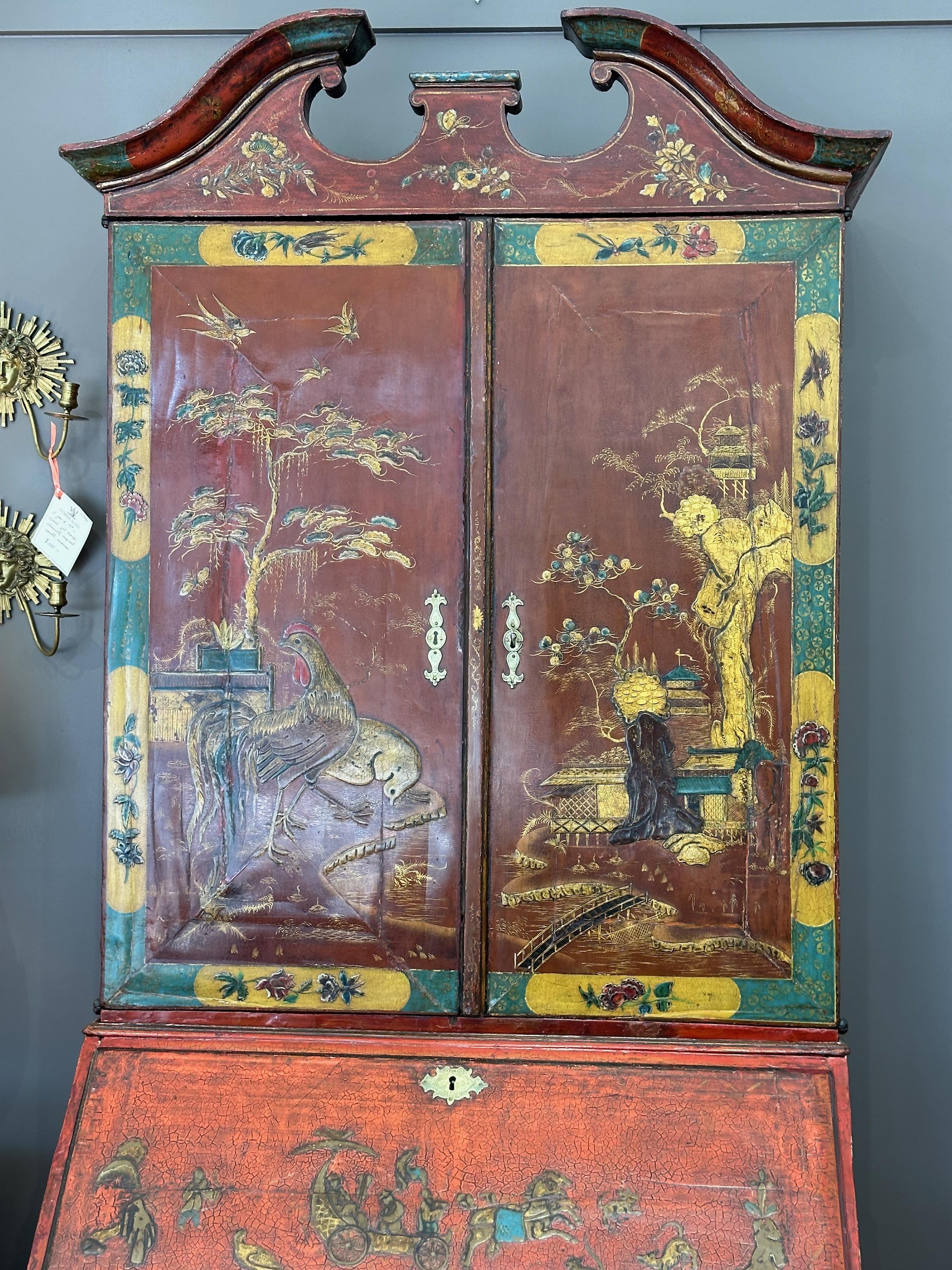 George III Late 18th Century English Chinoiserie Decorated Secretary Desk