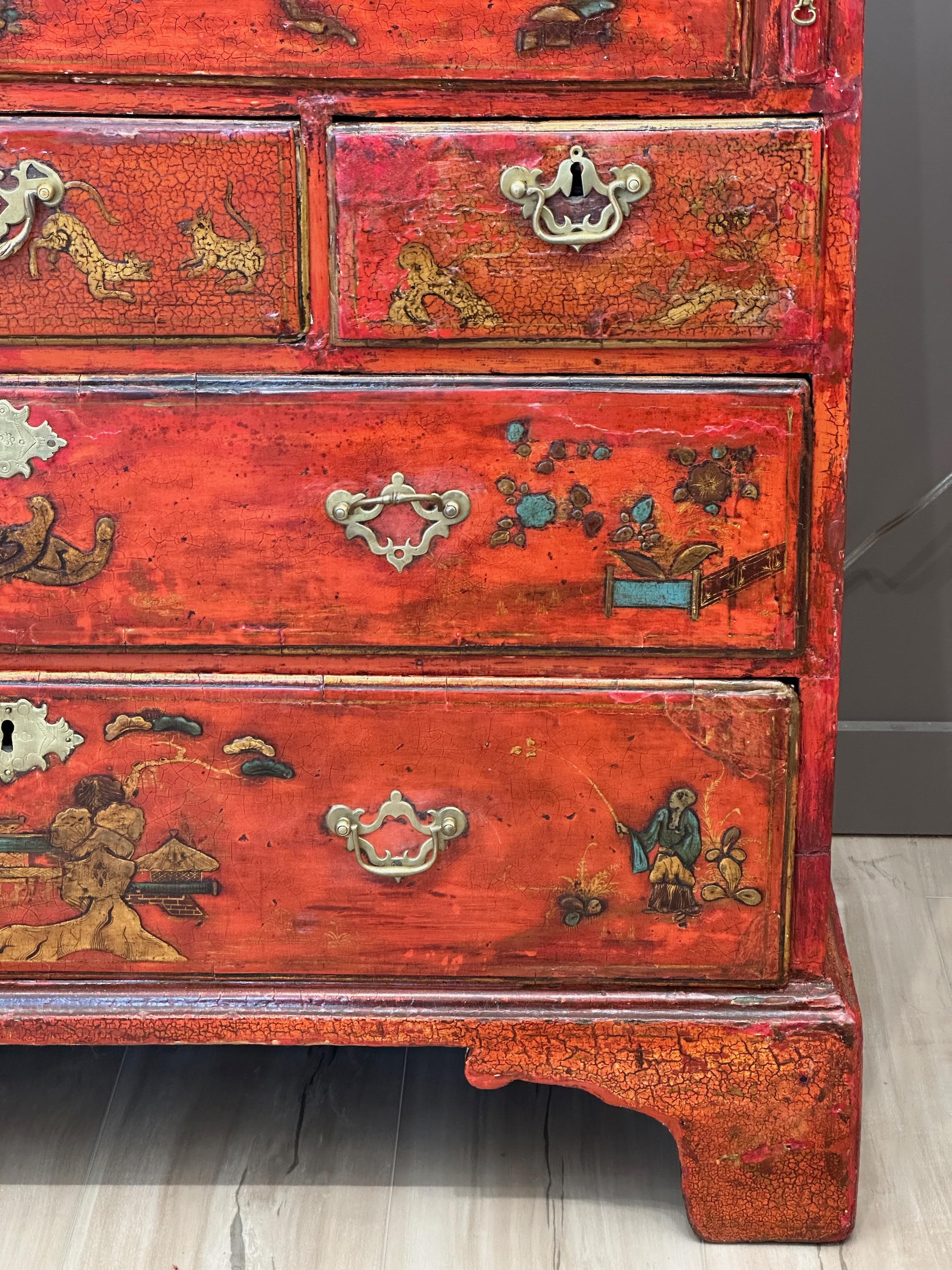 Hand-Crafted Late 18th Century English Chinoiserie Decorated Secretary Desk