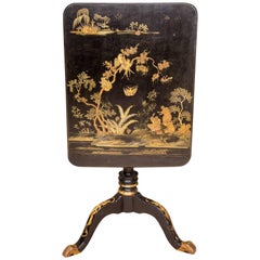 Late 18th Century English Chinoiserie Lacquered Rectangular Tripod Table