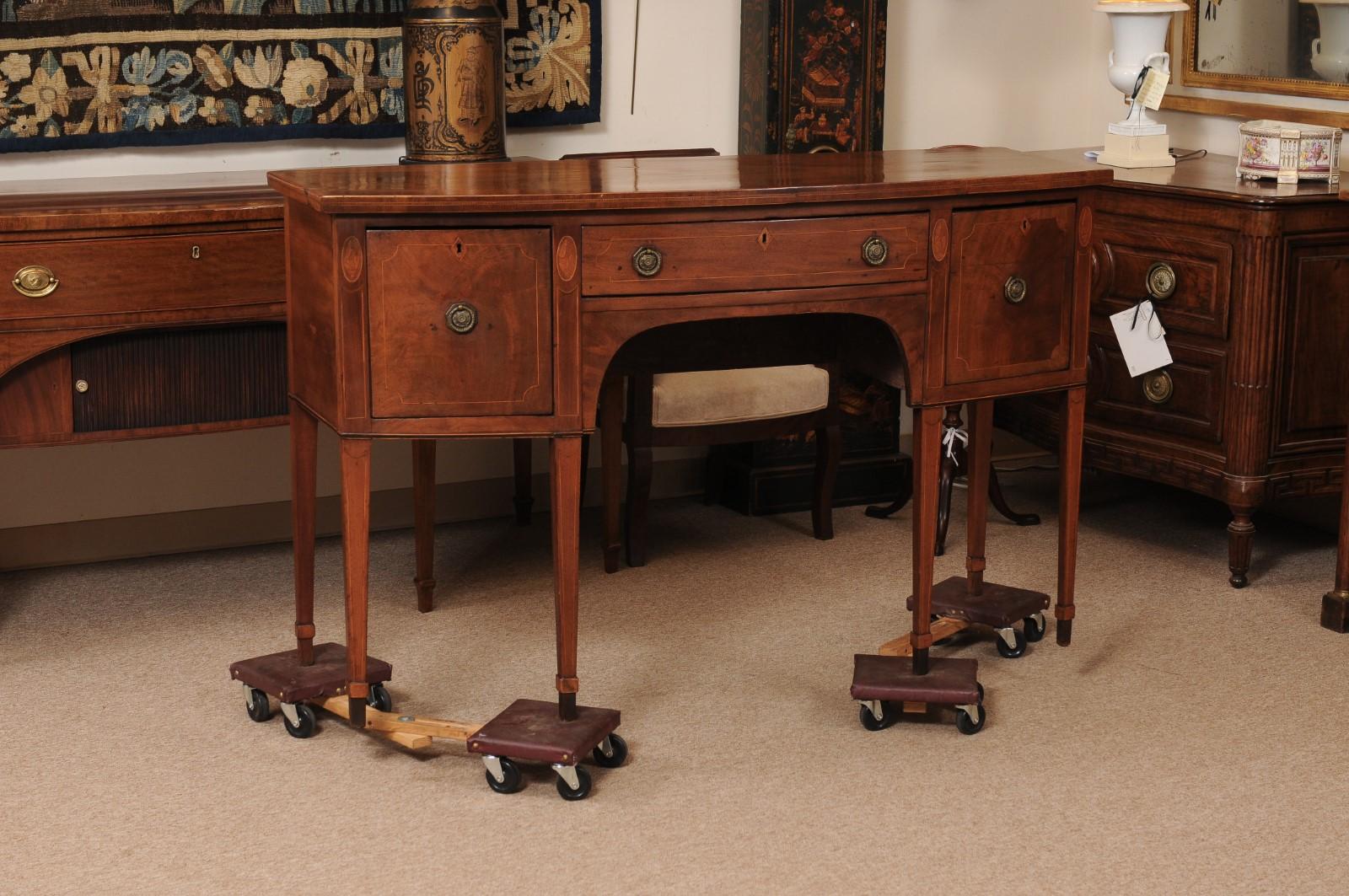 Late 18th Century English George III Mahogany Bowfront Sideboard with Crossbanding & Shell Inlay