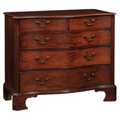 Antique Late 18th Century English George III Mahogany Serpentine Chest with 5 Drawers