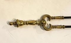 Late 18th Century English Georgian Brass & Iron Fireplace Tools
