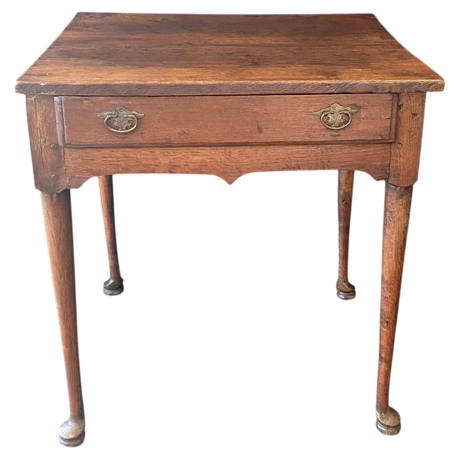Late 18th Century English Georgian Oak Side Table with Drawer