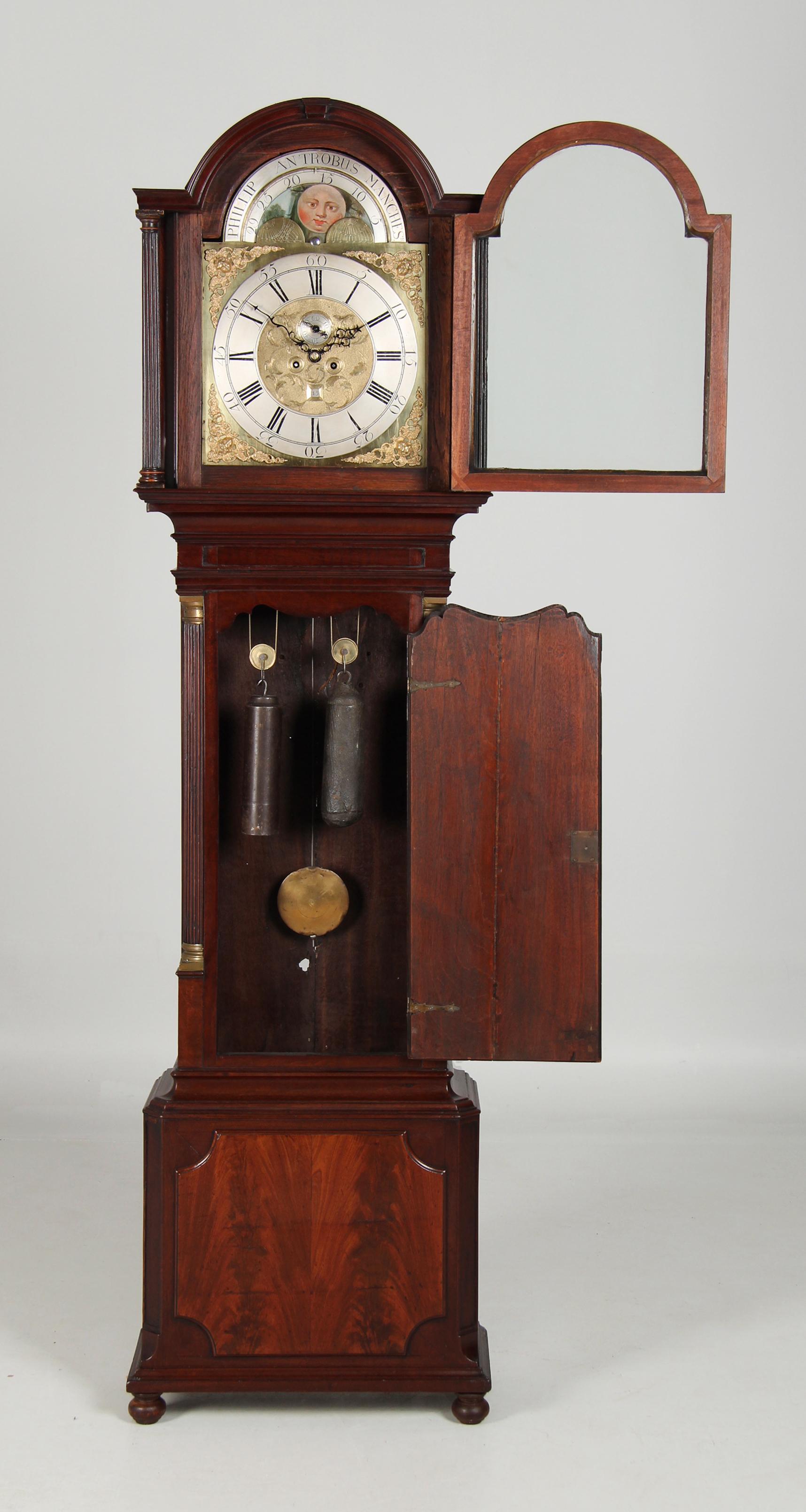 Mahogany Late 18th Century English Longcase Clock with Moonphases, Manchester, circa 1780 For Sale