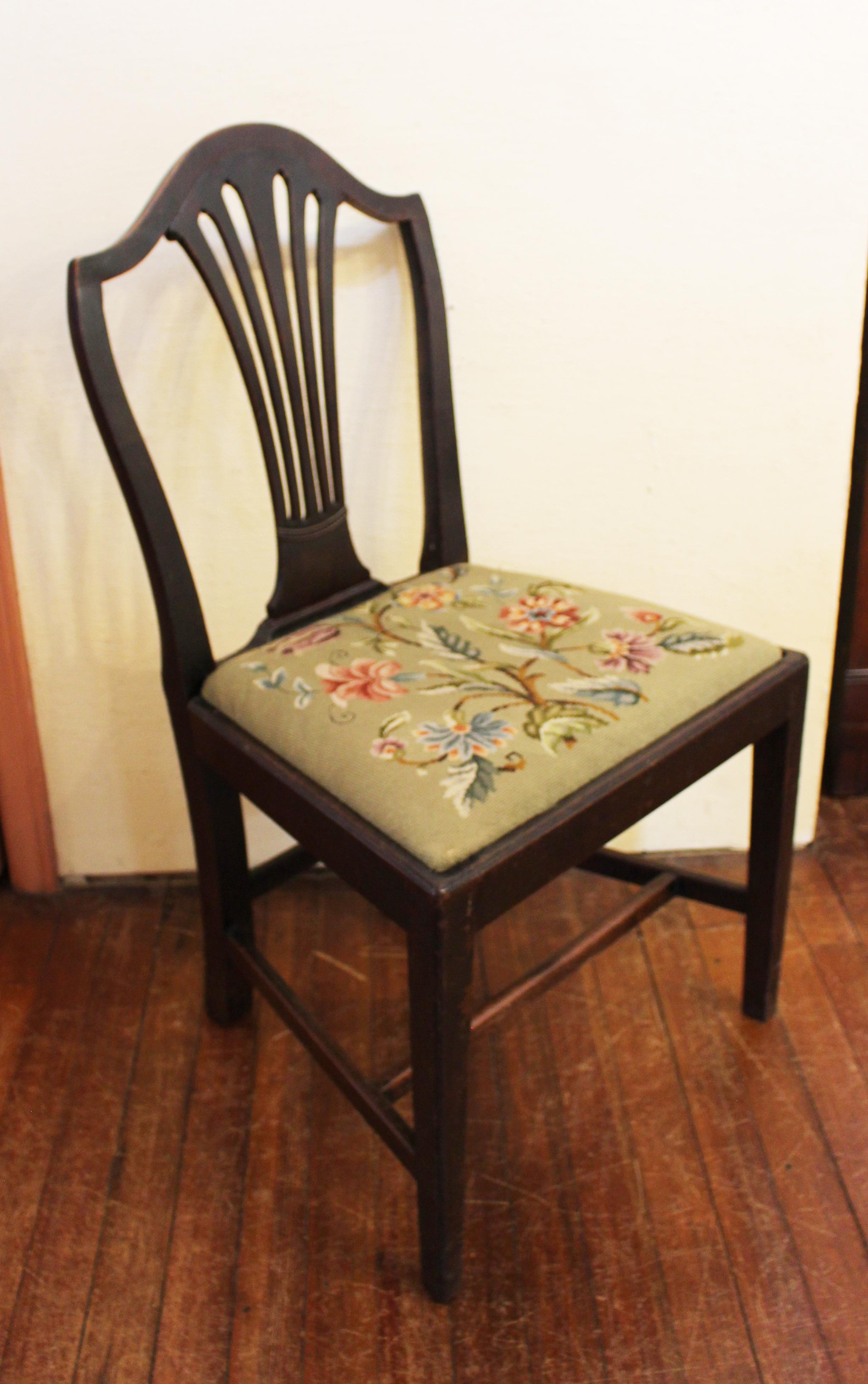 George III Late 18th Century English Mahogany Side Chair with Needlepoint Slip Seat