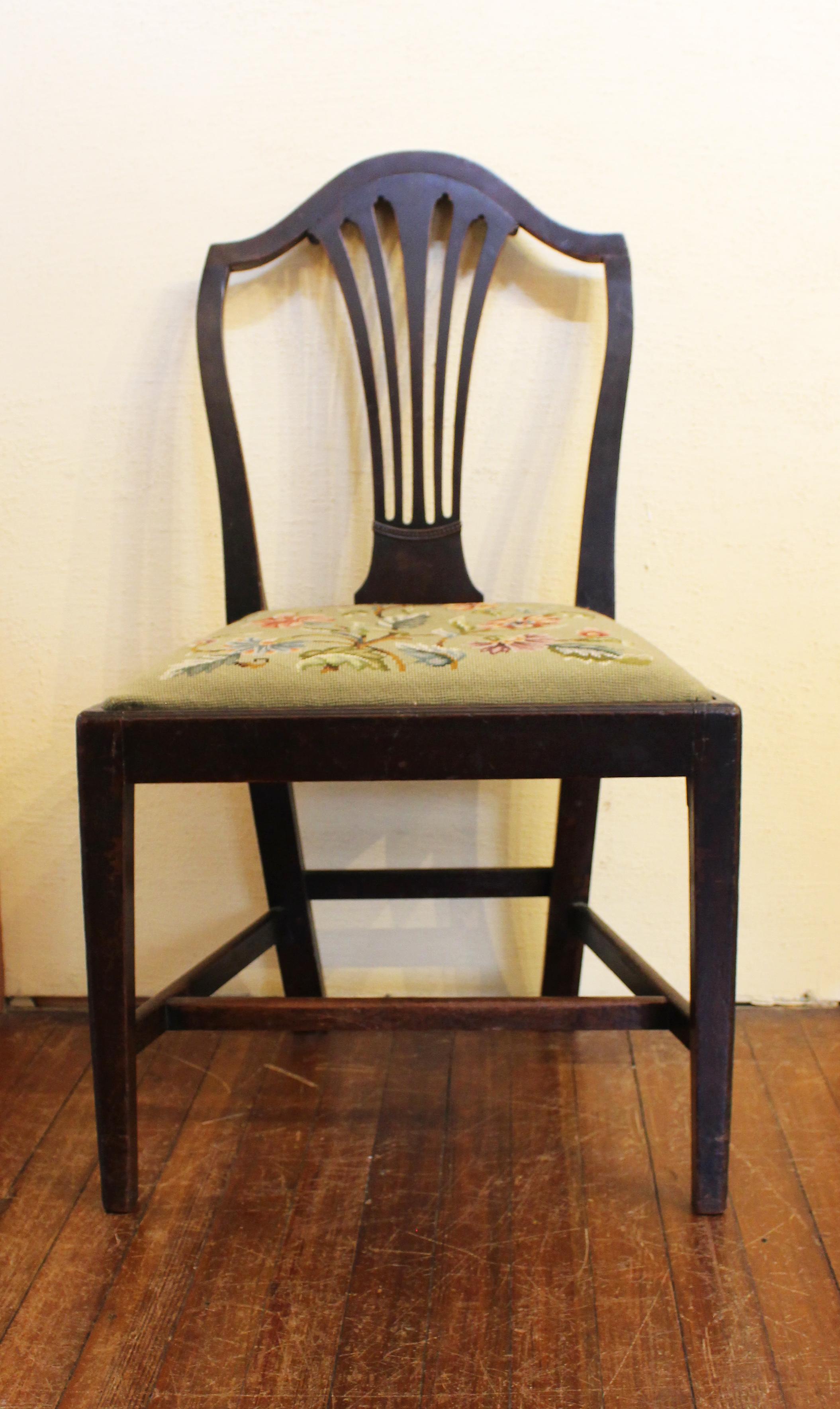 Fabric Late 18th Century English Mahogany Side Chair with Needlepoint Slip Seat