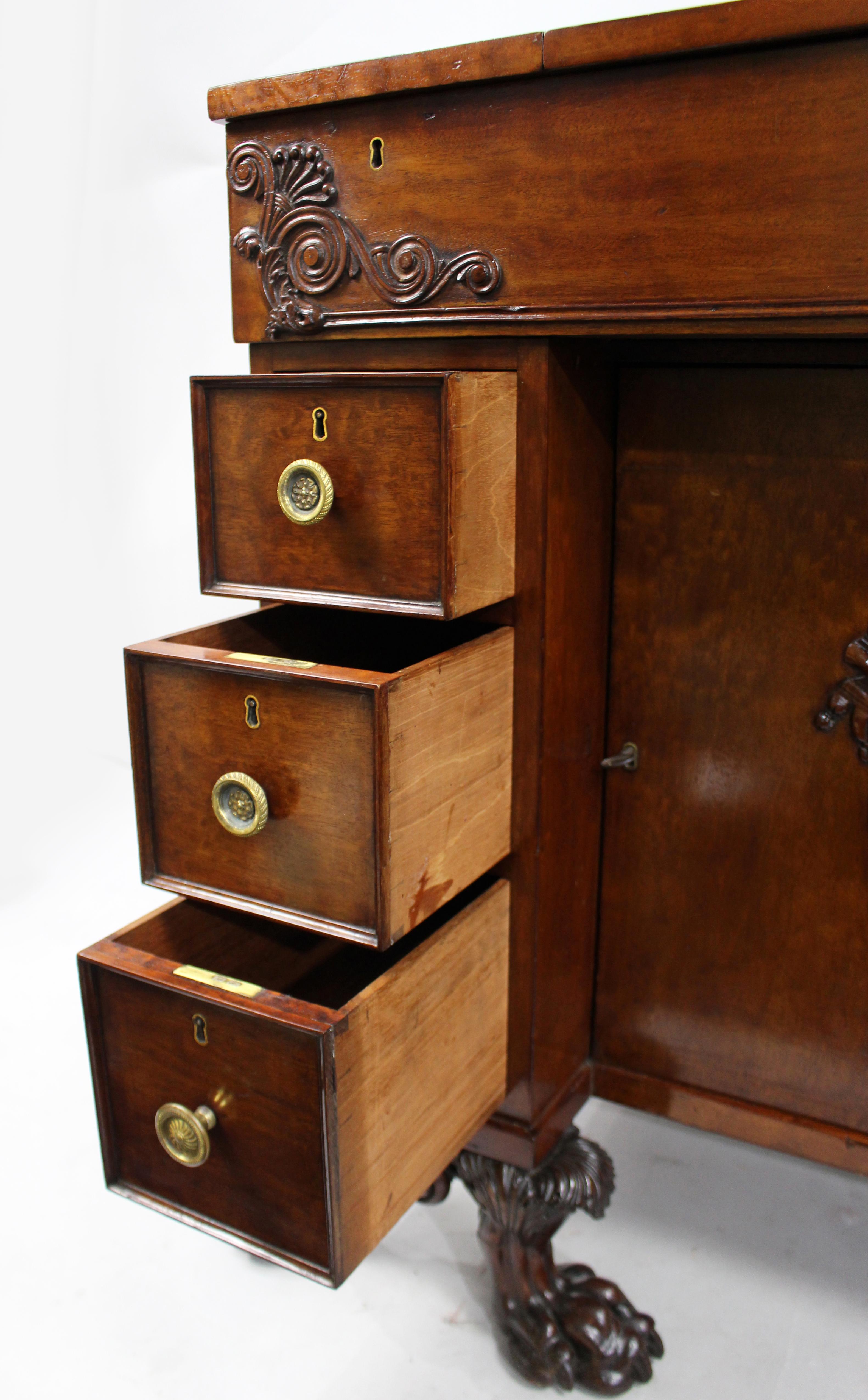 Late 18th Century English Mahogany Desk with Carved Paw Feet For Sale 8