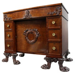 Antique Late 18th Century English Mahogany Desk with Carved Paw Feet