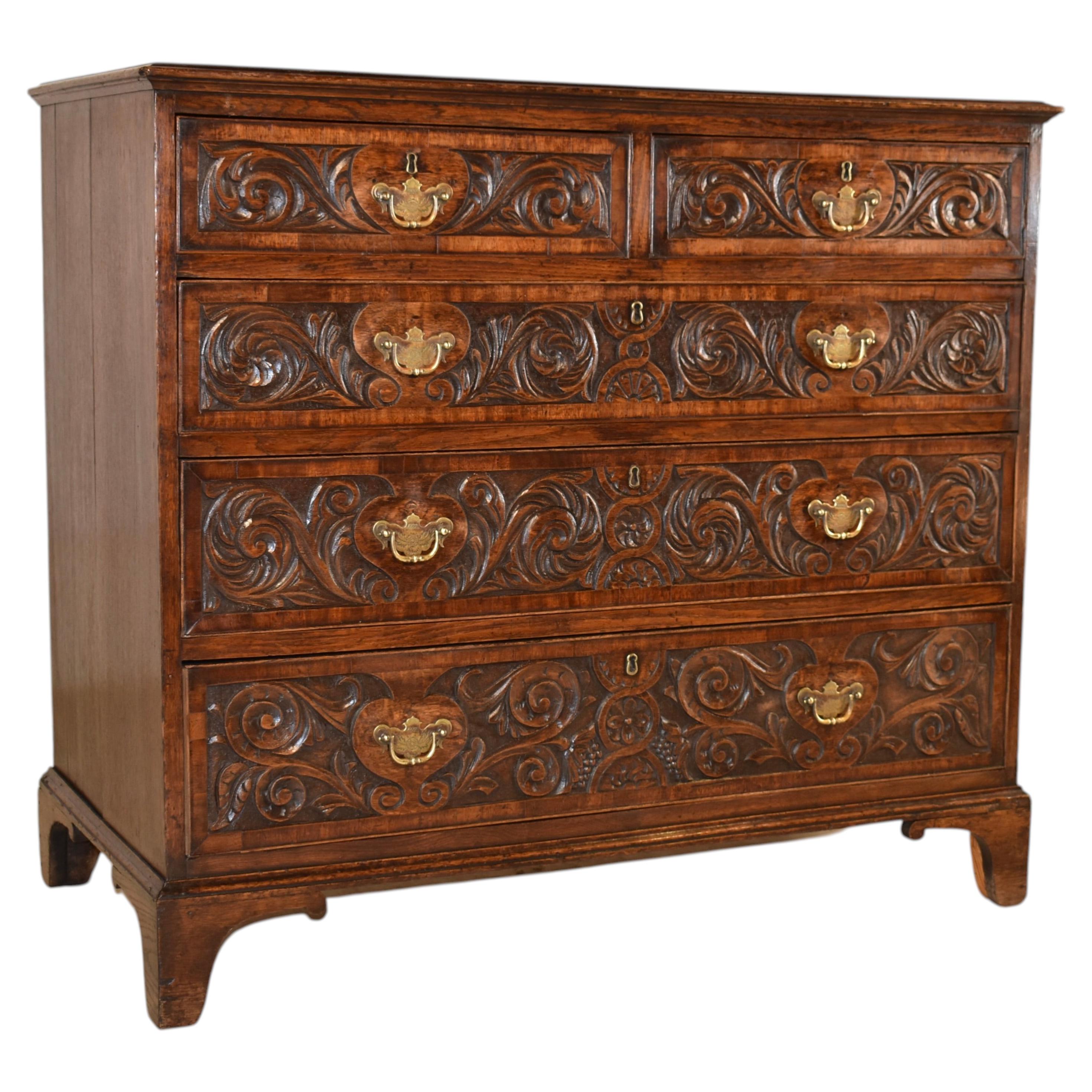 Late 18th Century English Oak Carved Chest of Drawers