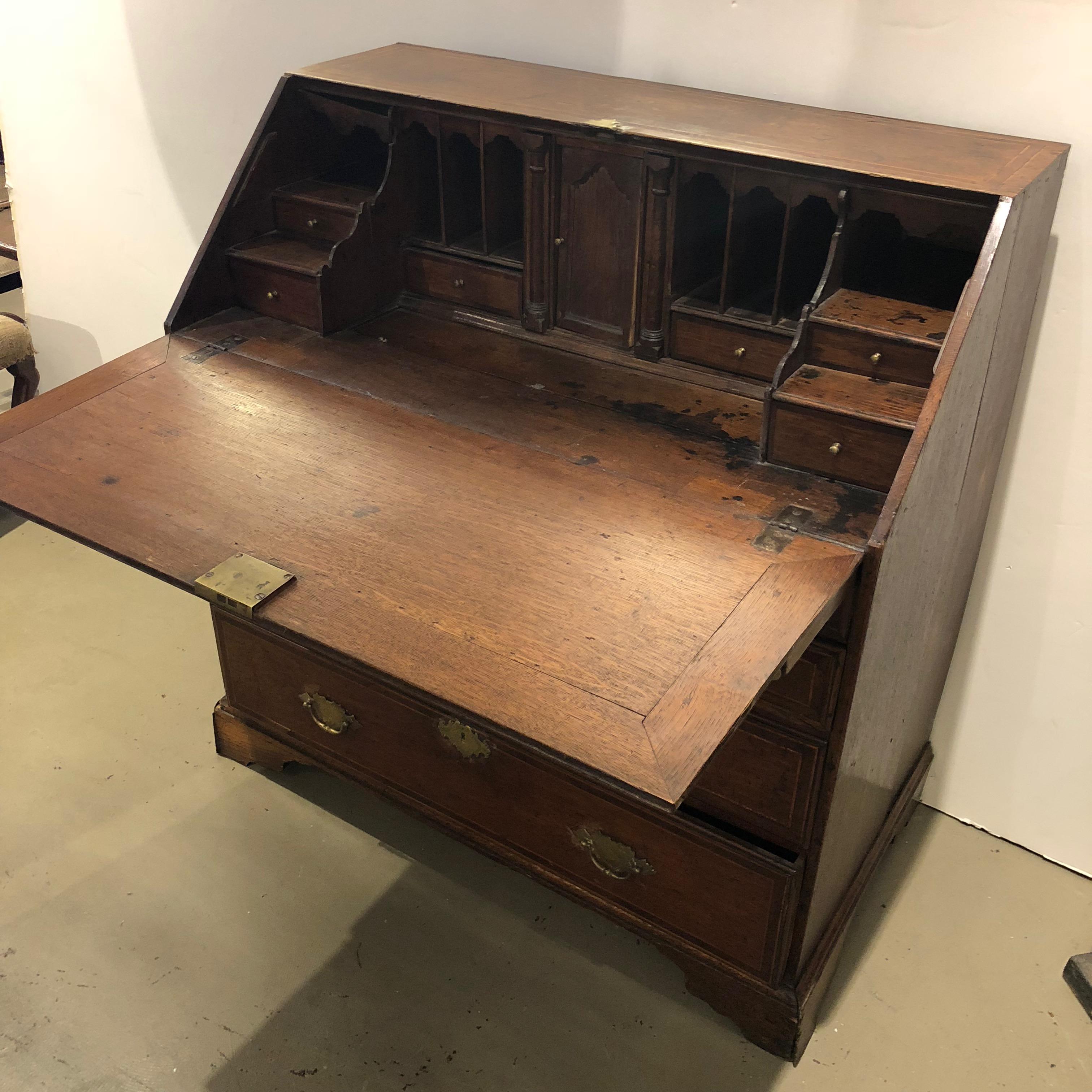 18th Century and Earlier Late 18th Century English Oak Slant Front Desk For Sale