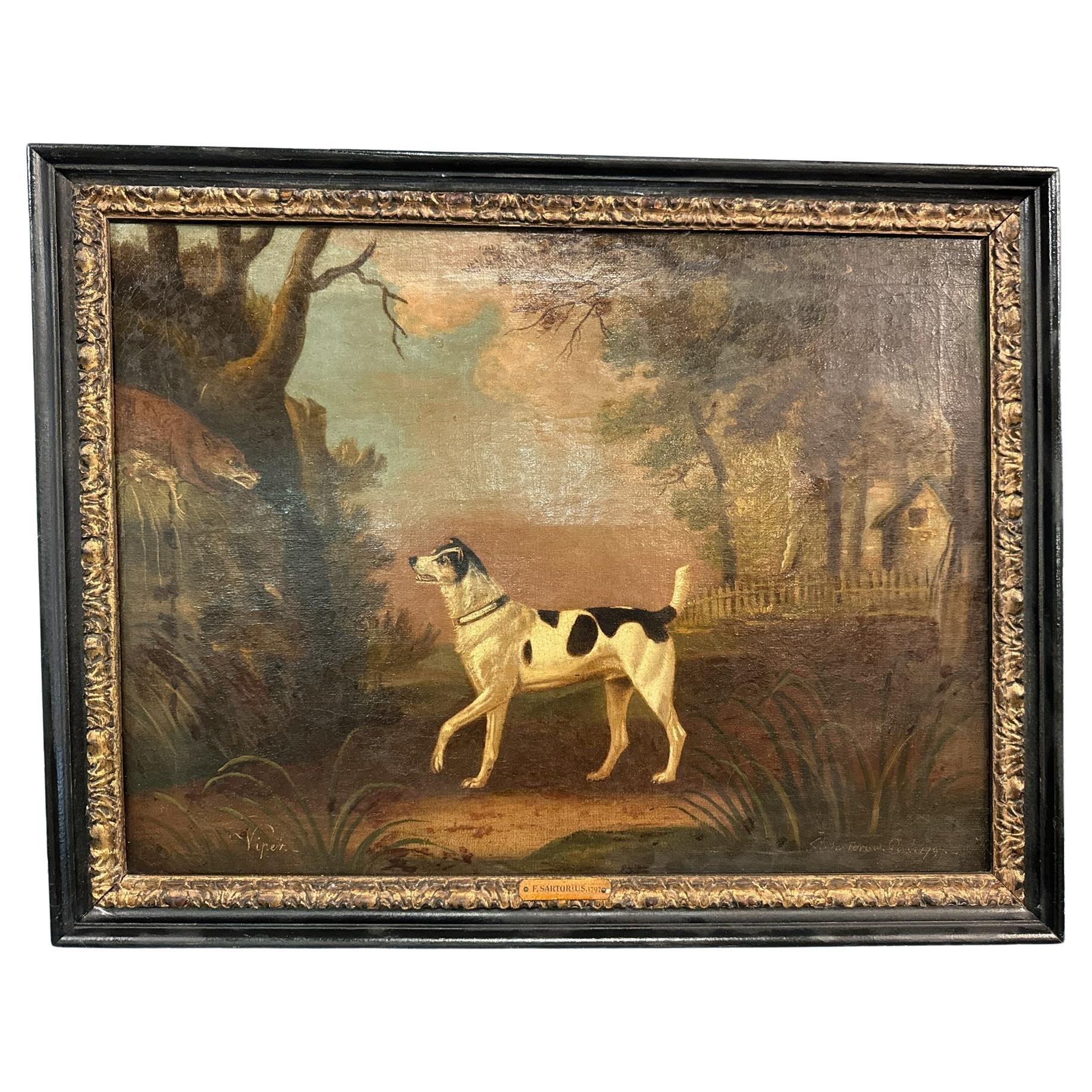 Late 18th Century English Painting of Dog Chasing Fox by Francis Sartorius For Sale