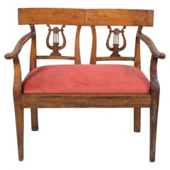 Late 18th-Century English Red Velvet Walnut Bench