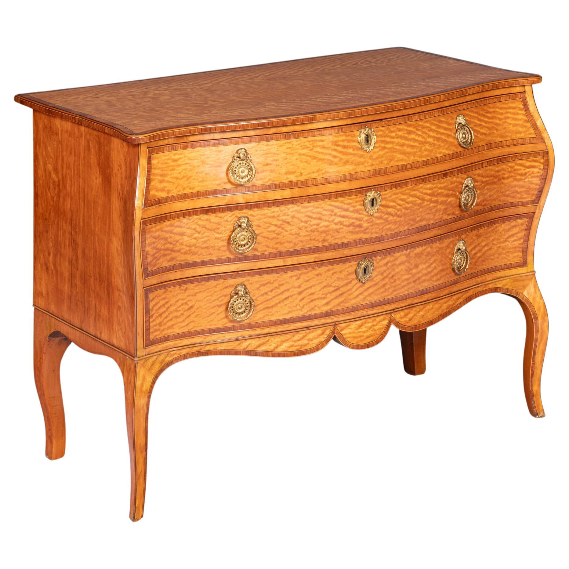 Late 18th Century English Satinwood Commode Of Bombe Form For Sale
