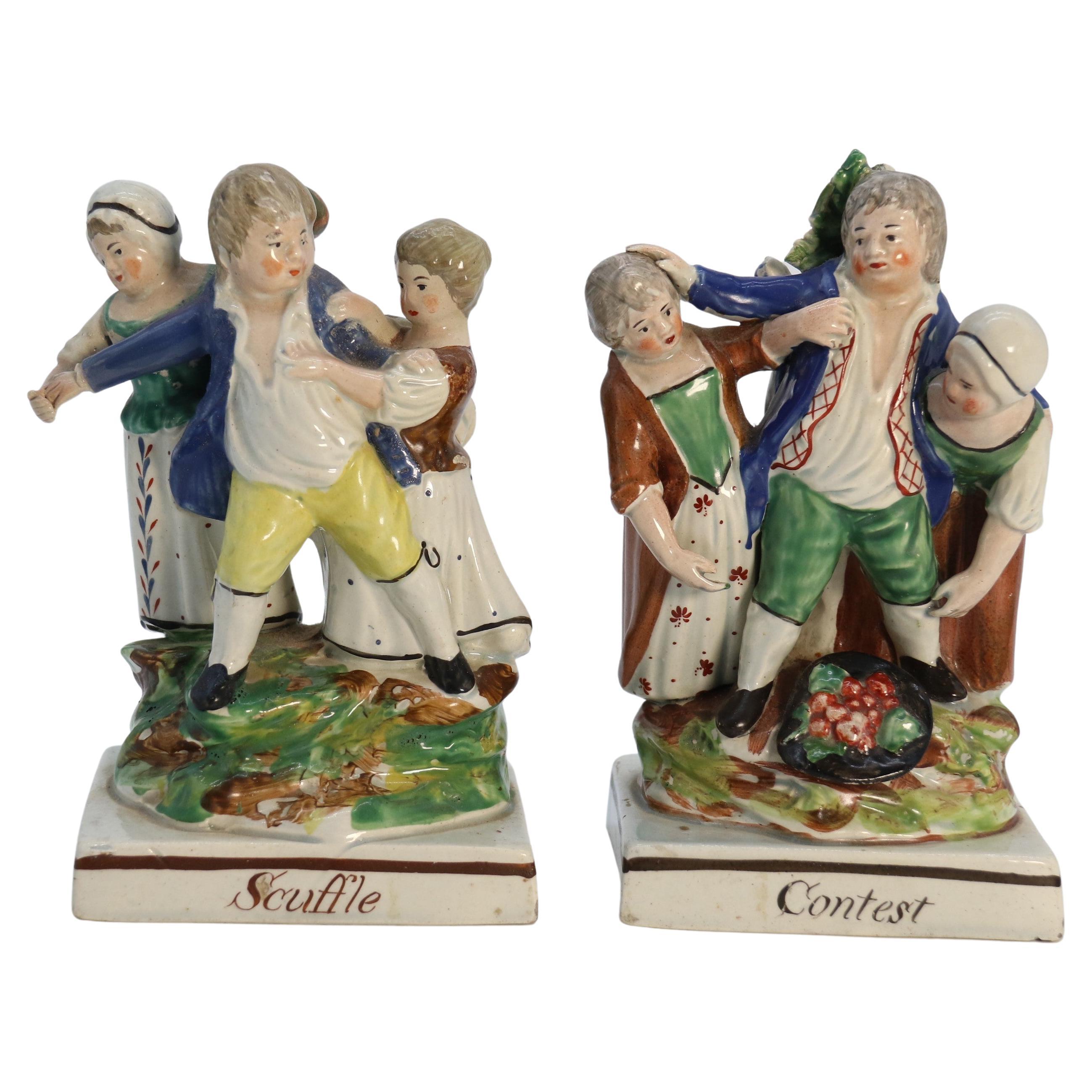Late 18th Century English Staffordshire Figure Group "Scuffle and Contest"