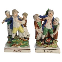 Gruppo di figure Staffordshire inglese della fine del 18° secolo "Scuffle and Contest" (zuffa e contesa)