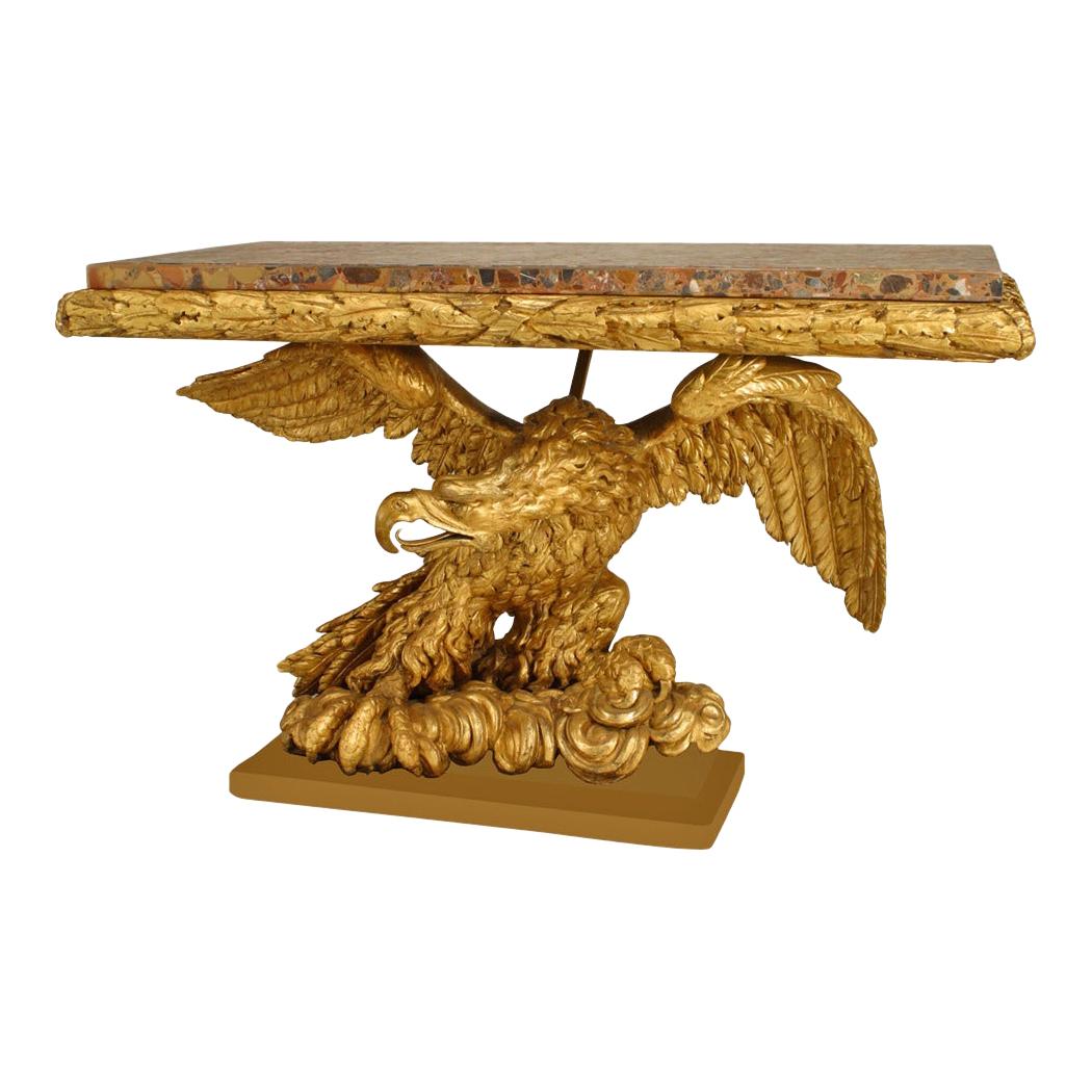 Continental Marble and Gilt Eagle Console Table