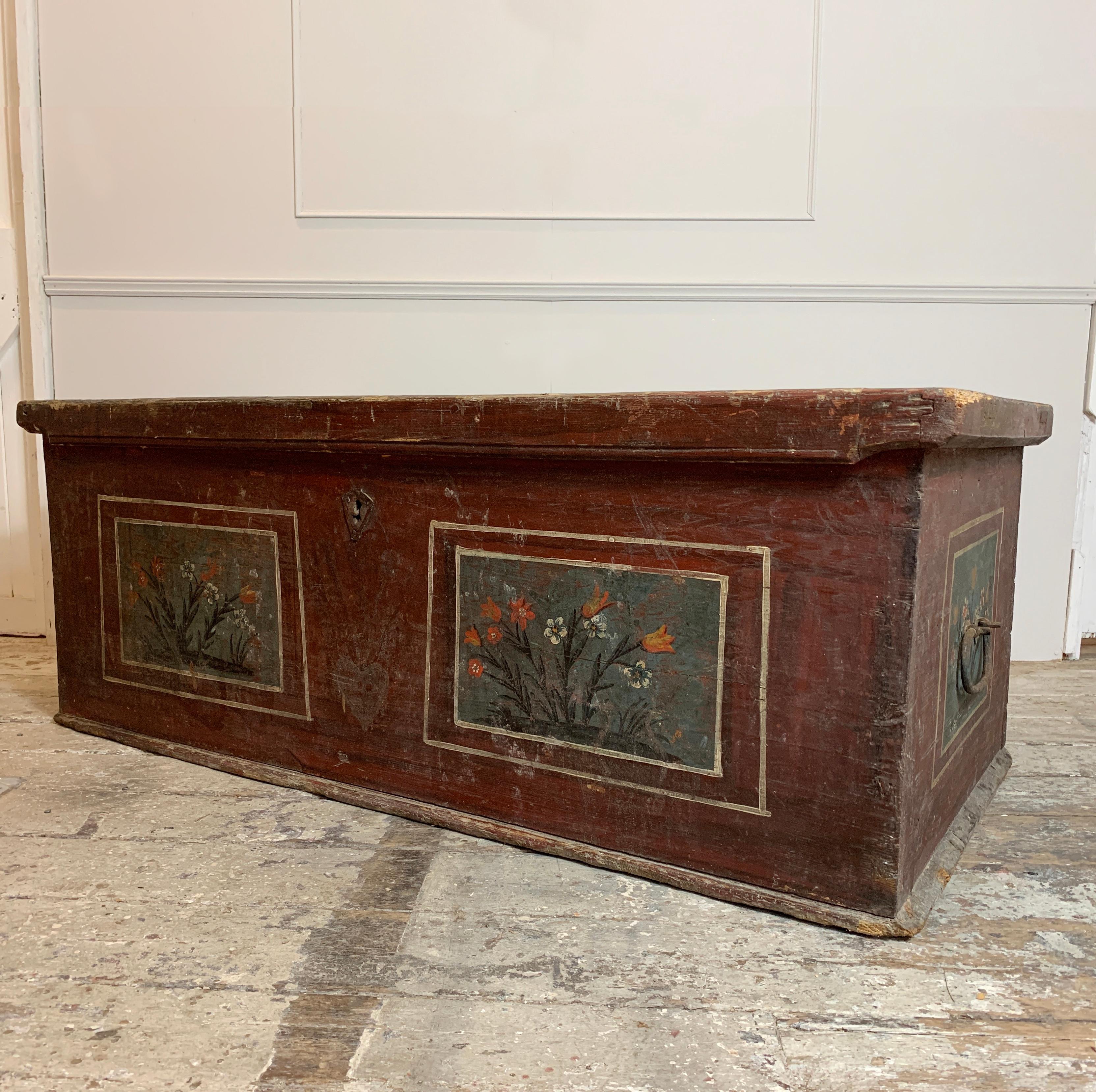Hand-Painted Late 18th Century European Hand Painted Marriage Chest