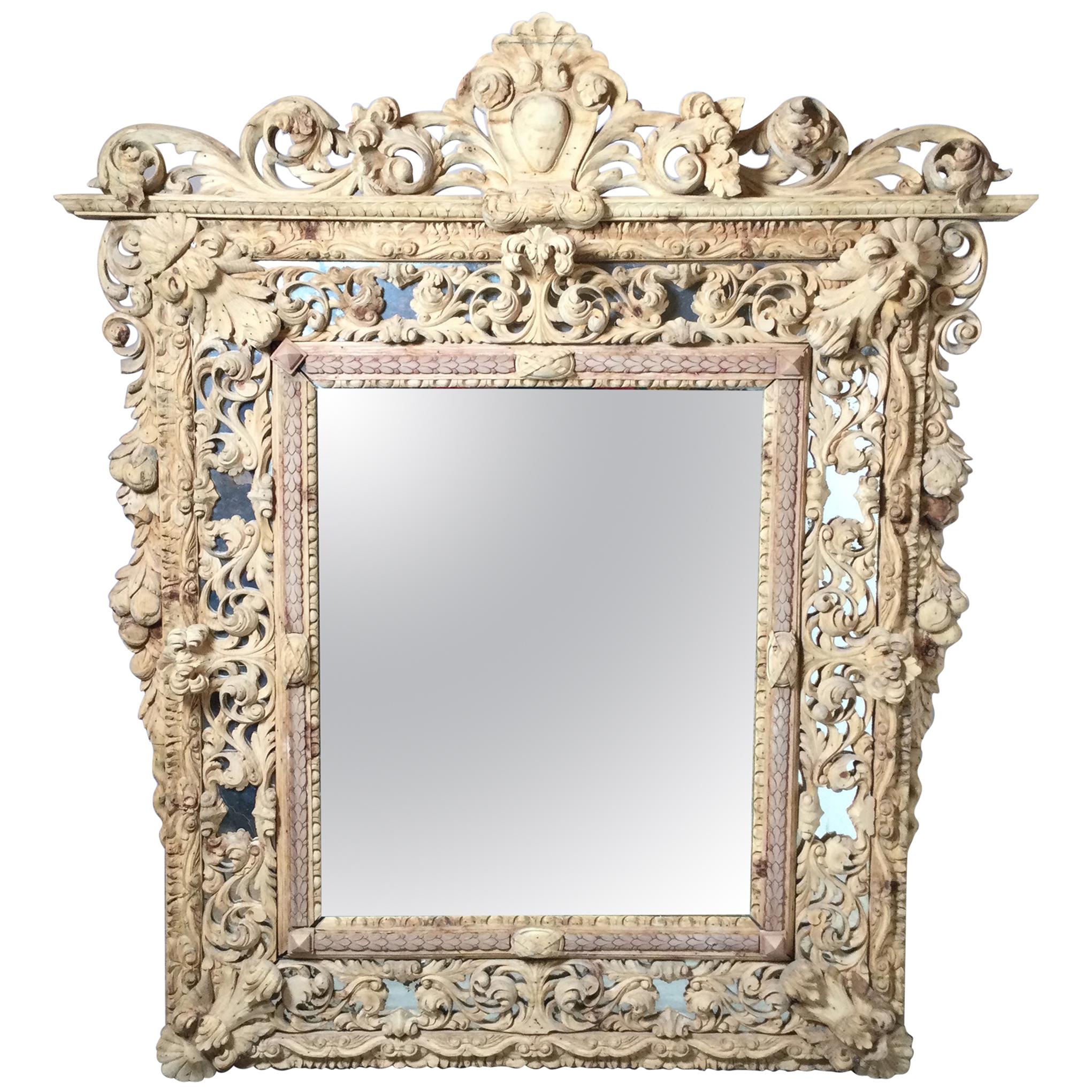 Late 18th Century Exceptionally Hand Carved Wooden Venetian Mirror
