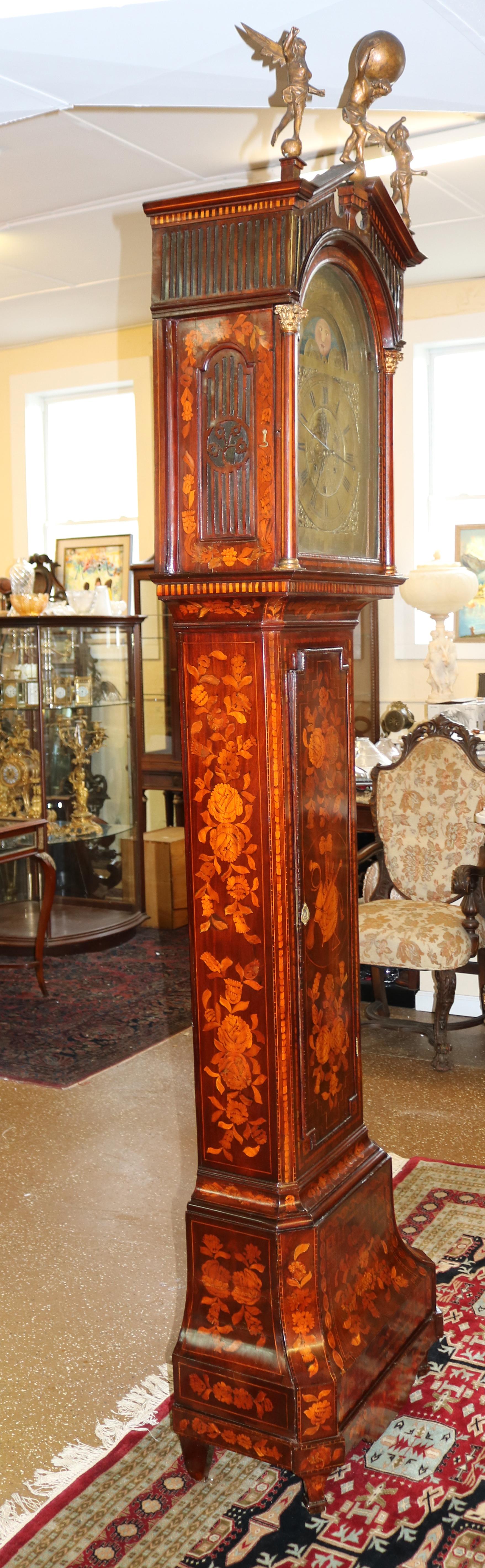 Late 18th Century Figural Dutch Marquetry Tall Case Grandfather Clock  For Sale 4