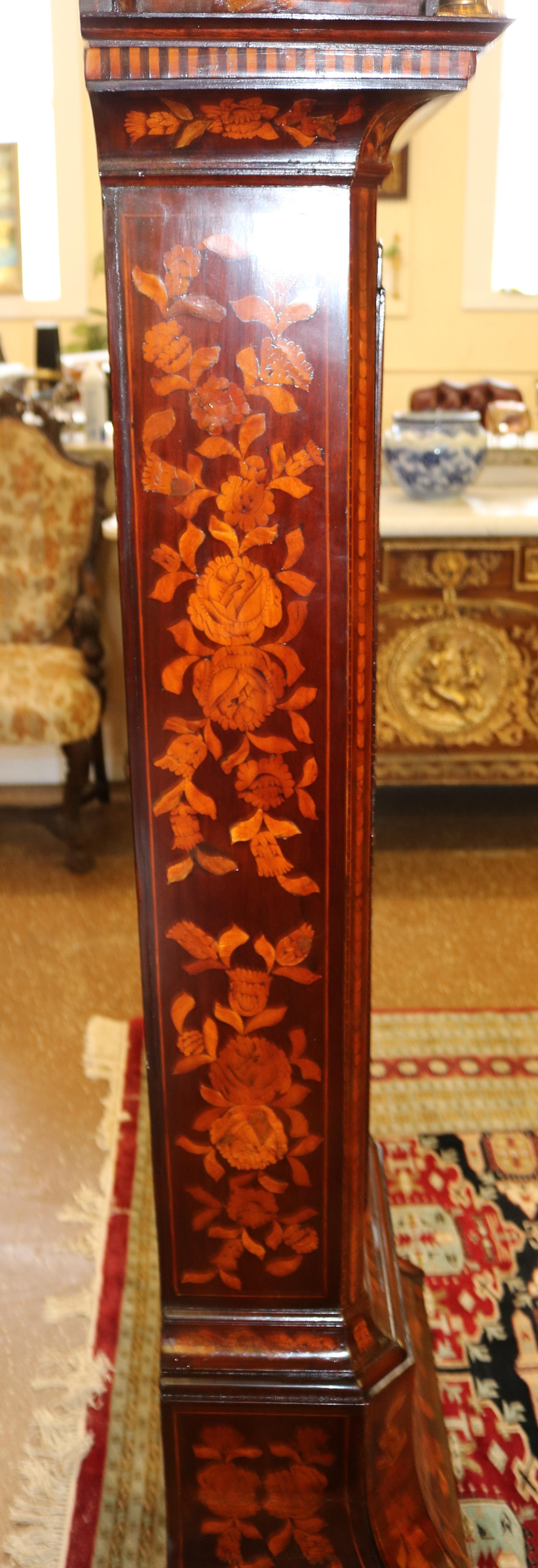 Late 18th Century Figural Dutch Marquetry Tall Case Grandfather Clock For Sale 2