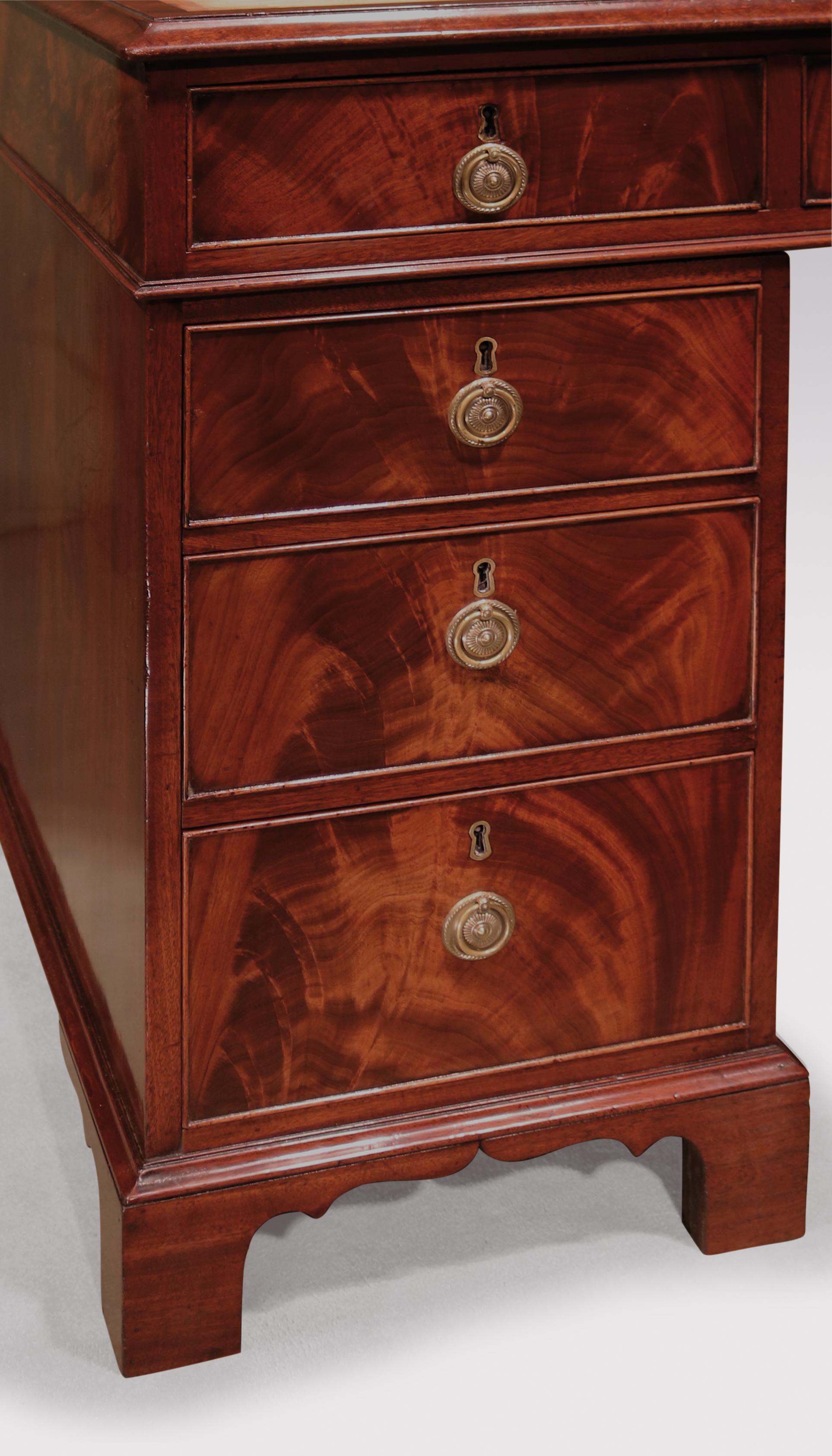 English Late 18th Century Figured Mahogany Pedestal Desk