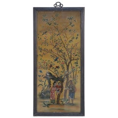 Antique Late 18th Century Framed Chinese Glass Back Painted Scene of a Family