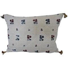 Late 18th Century French Antique Wool Woven on Linen Flower Motif Pillow