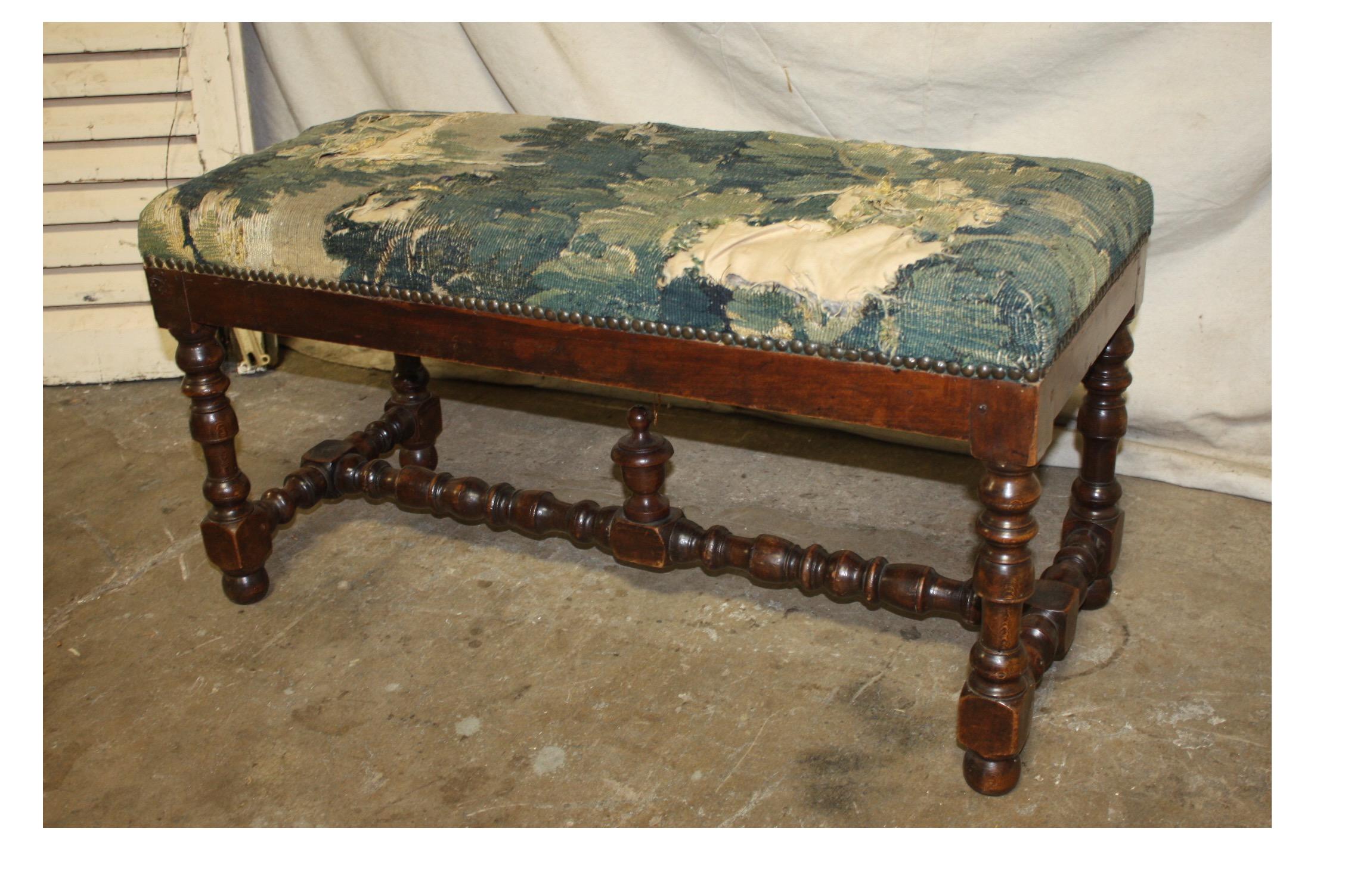 Late 18th century French bench cover with Aubusson tapestry.