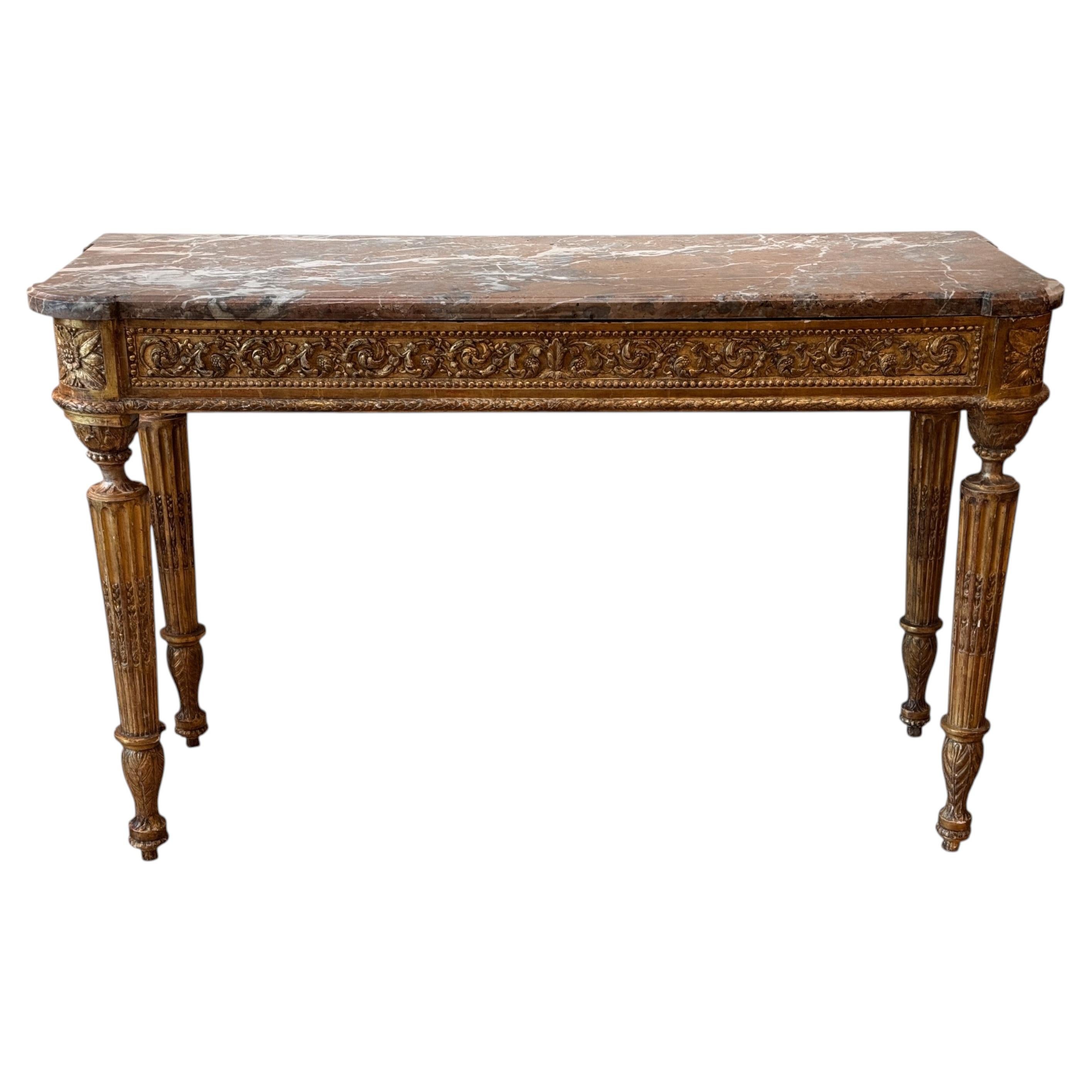 Late 18th Century French Carved Giltwood Marble Top Console Table