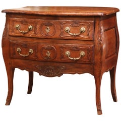 Late 18th Century French Carved Oak Bombe Commode Chest of Drawers