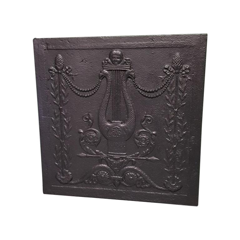 Late 18th Century French Cast Iron Fireback Louis XVI For Sale