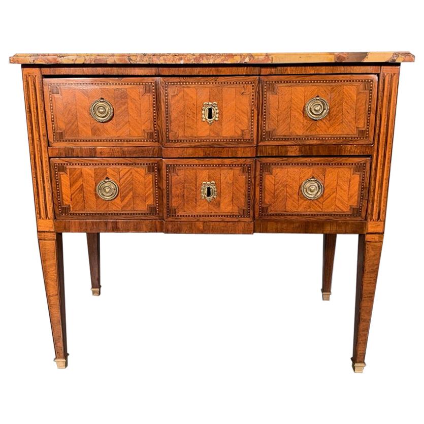 Late 18th Century French Commode with Marquetry and Marble Top