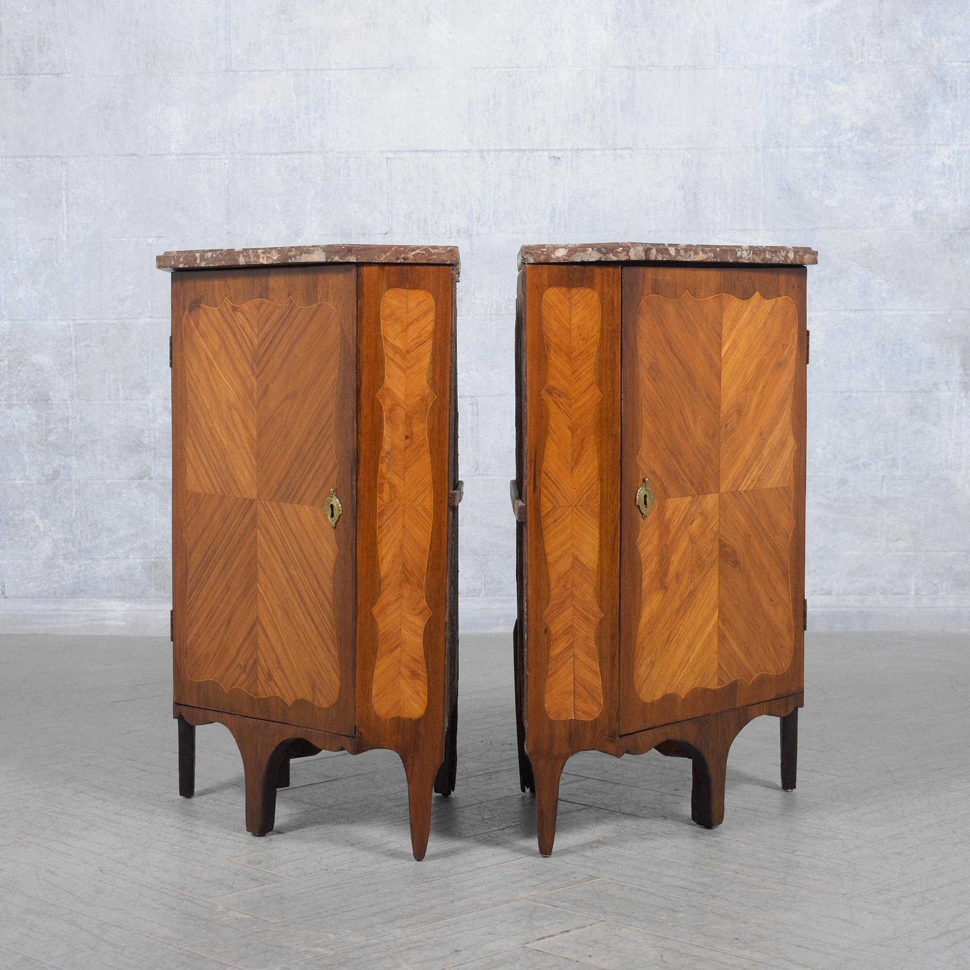 Late 18th-Century French Corner Cabinets with Marble Tops: Restored Elegance For Sale 3
