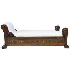 Antique Late 18th Century French Directoire Daybed in Carved Mahogany with Upholstery