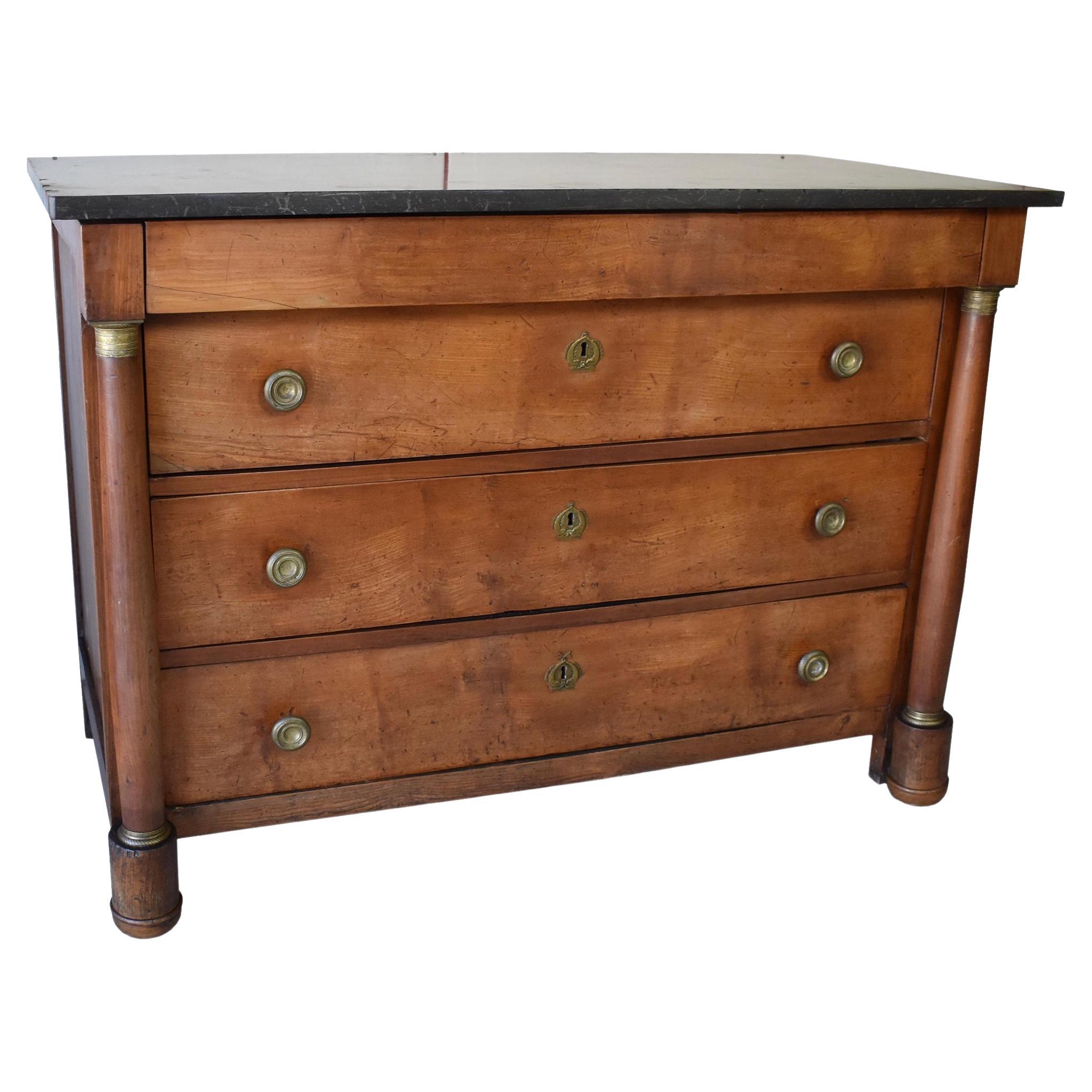Late 18th Century French Empire Cherry Marble Top Commode