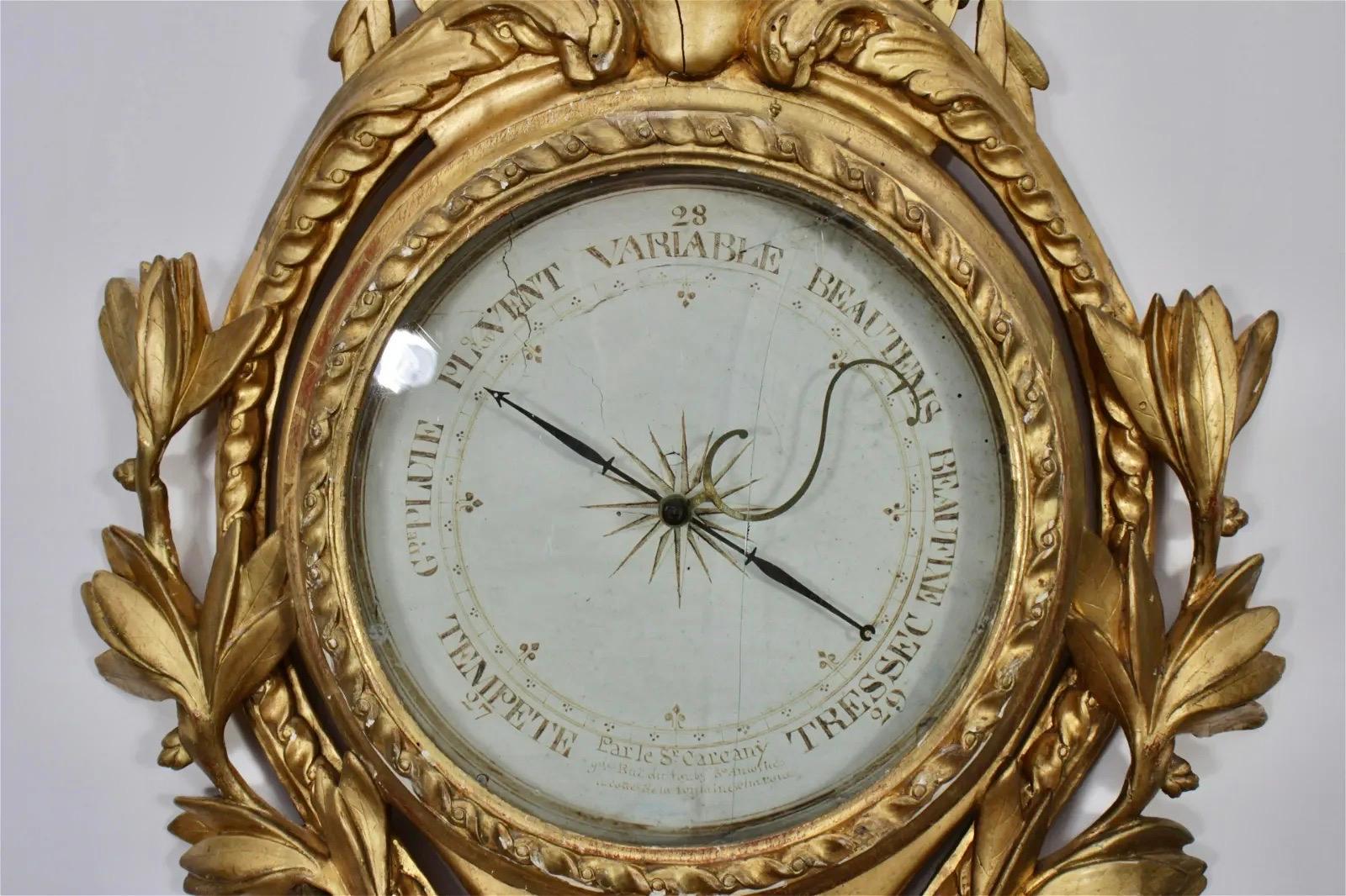Spätes 18. Jahrhundert Französisch Giltwood Barometer (Louis XVI.) im Angebot
