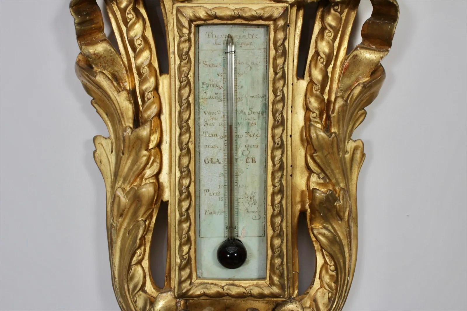 Carved Late 18th Century French Giltwood Barometer For Sale