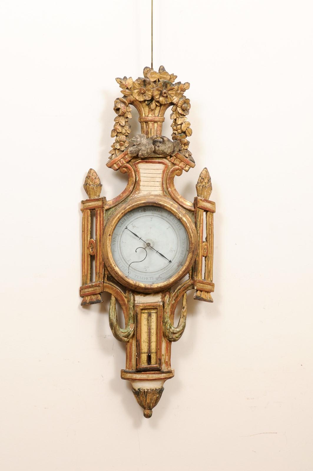 Late 18th Century French Giltwood Barometer with Kissing Doves 1